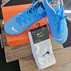 Nike Bright Blue Soccer Cleats with White Socks